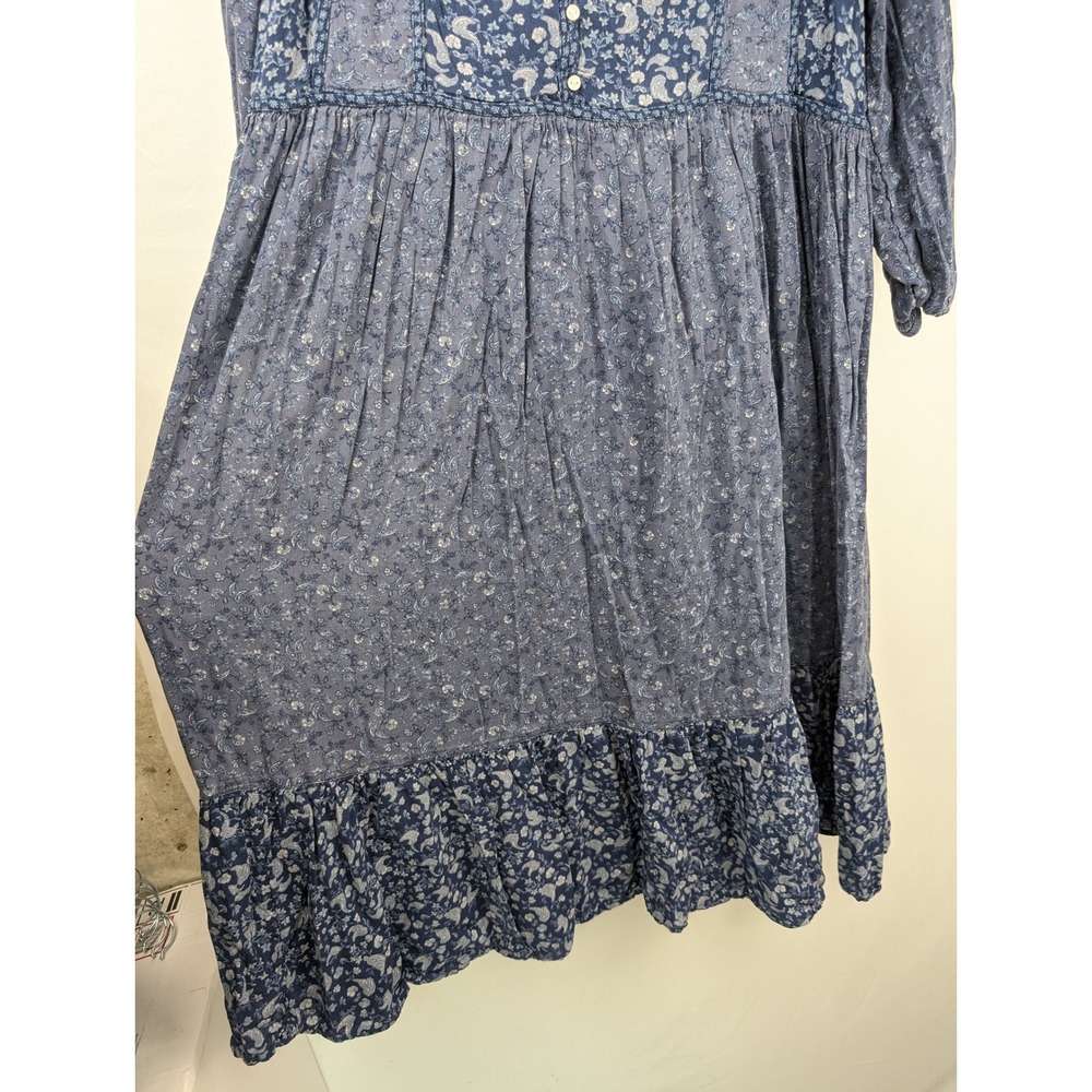 Ditsy Floral Ruffle Peasant Dress Size XL Blue Tiered Boho Prairie Cottagecore - Picture 4 of 9